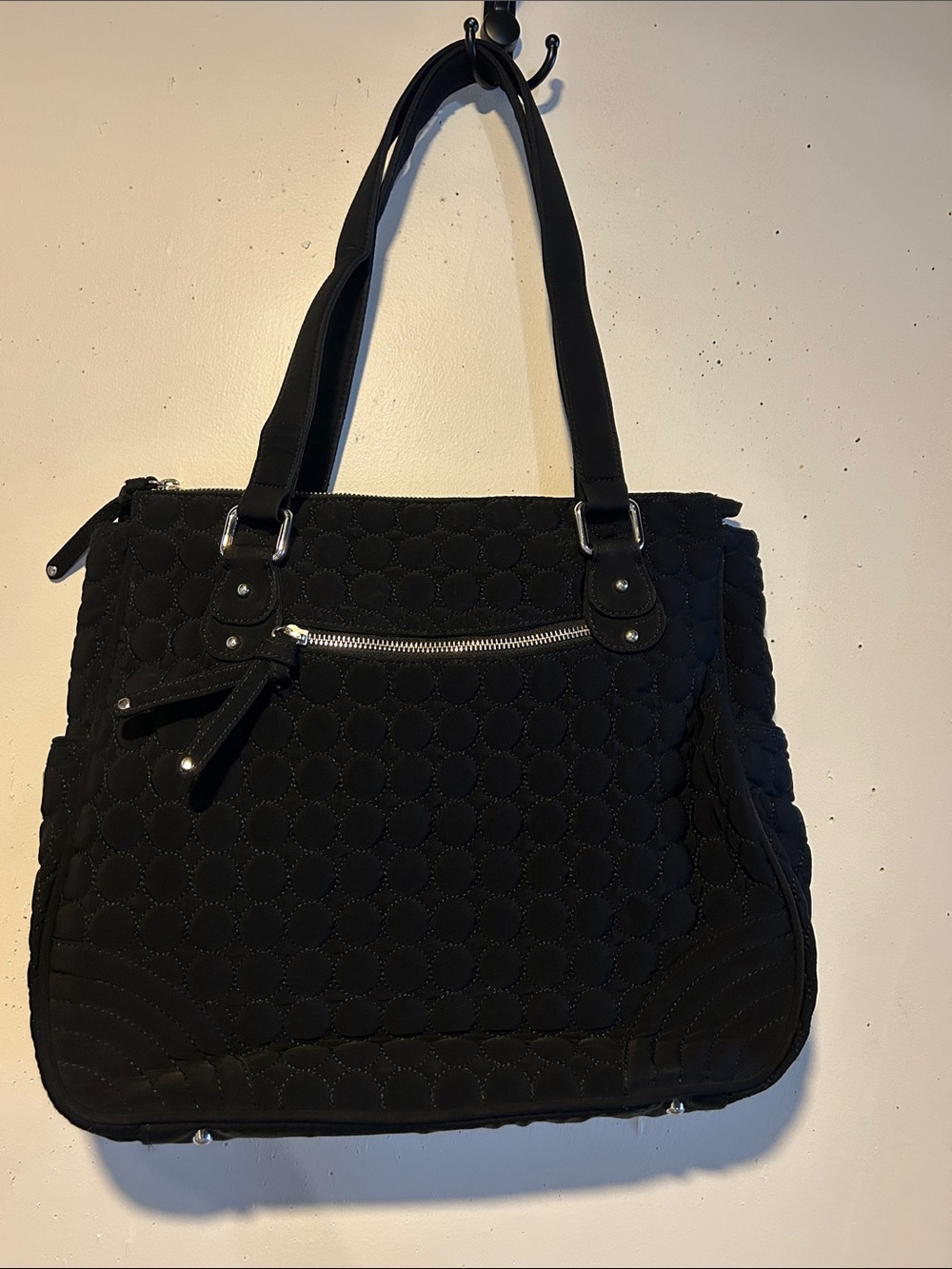 Vera Bradley Black Quilted Tote with Silver Accents